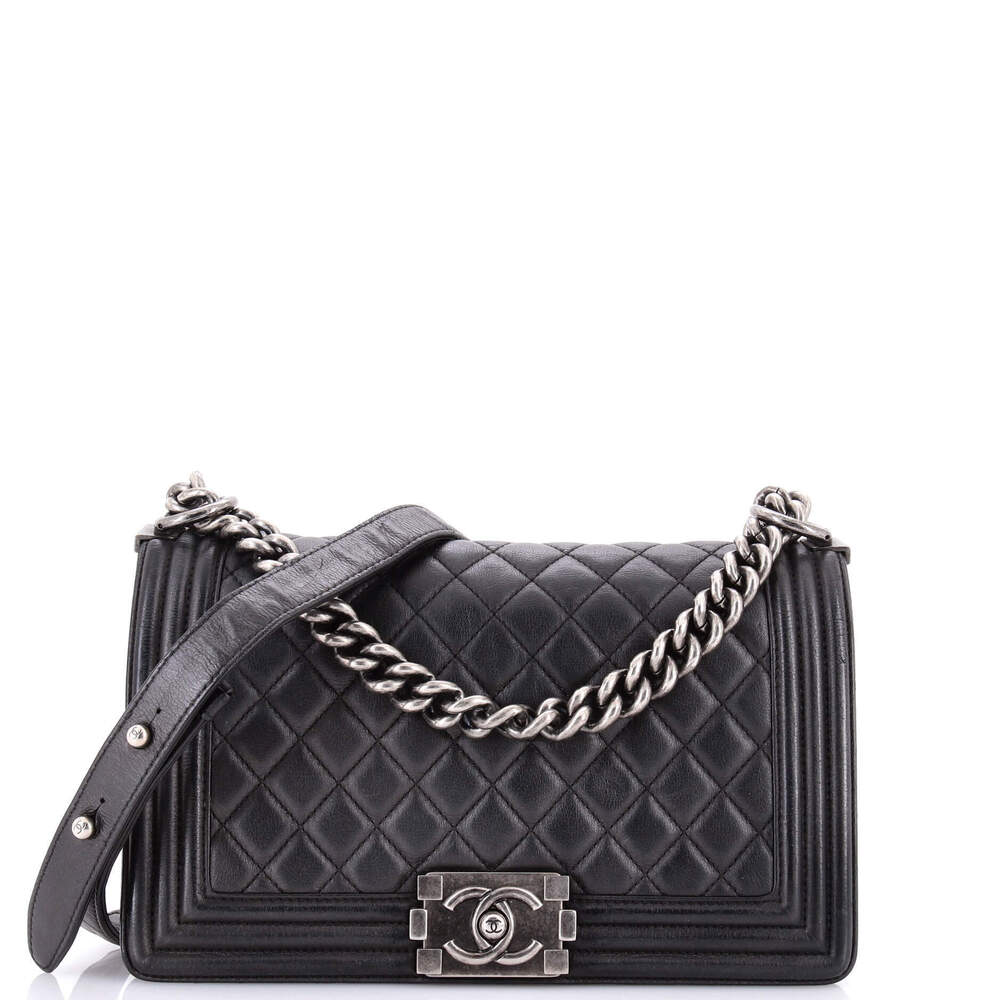 Chanel Old Medium Boy Flap Bag Quilted Lambskin